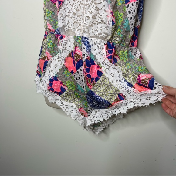 Rare Victoria’s secret Y2k Green Multi-Color Floral Lace slip on cami Romper M - Picture 7 of 9